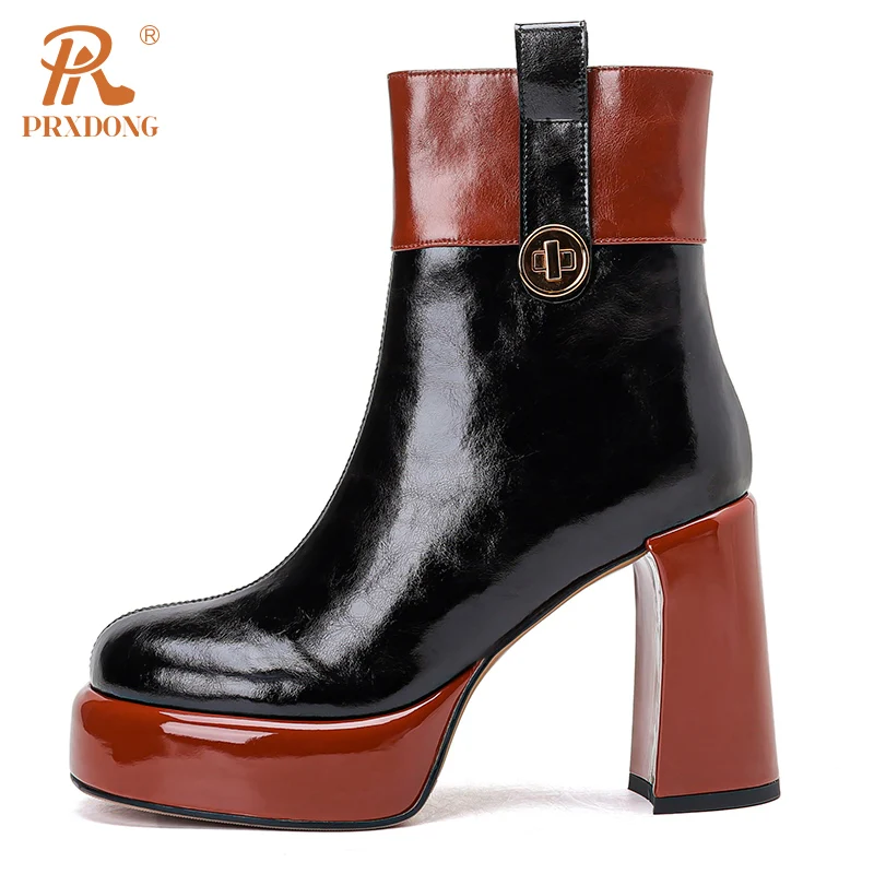 

PRXDONG INS New Fashion 2023 Autumn WInter Warm Shoes Woman Ankle Boots High Heels Thick Platform Black Beige Dress Party Shoes