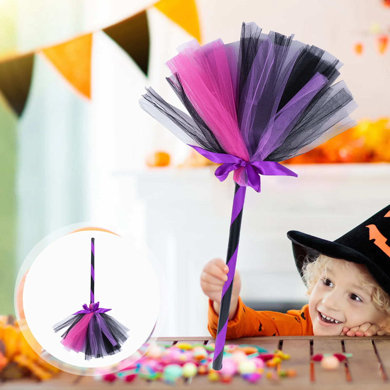

Broomwitch Broomstick Kids Witches Propparty Cosplay Besom Stick Costume Props Flyingsupplies Gauze Decoration Wizard