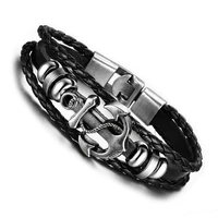 man bracelet vintage multi layered handbraided leather bracelets for men women bangle charm anchor accessories bracelet