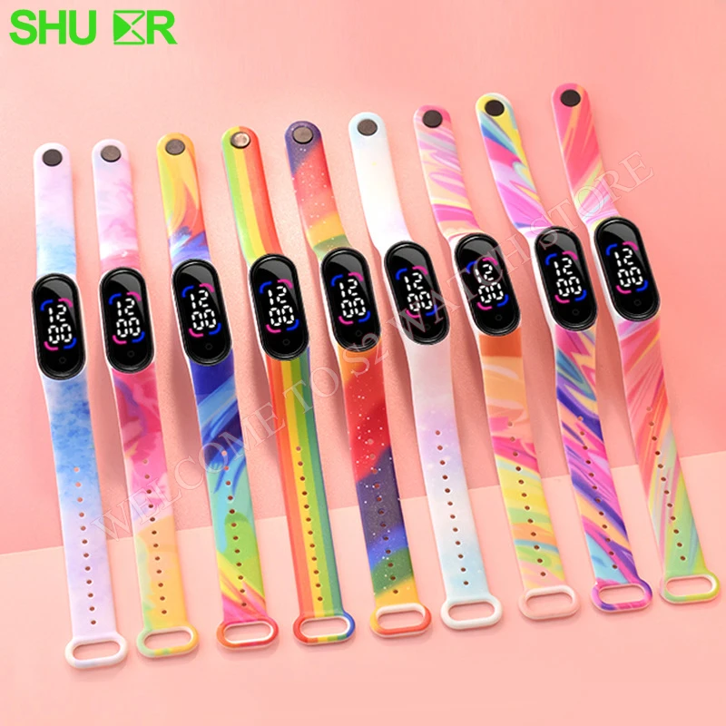 

Creative Rainbow Kid Boys Watches Waterproof Children Soft Silicone Strap Led Sport Baby Girls Watch Cute Cartoon Gift Clock New