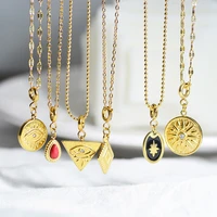 gold color vintage necklace evil eye round water drop natural stone stainless steel necklace for women pendant necklace jewelry