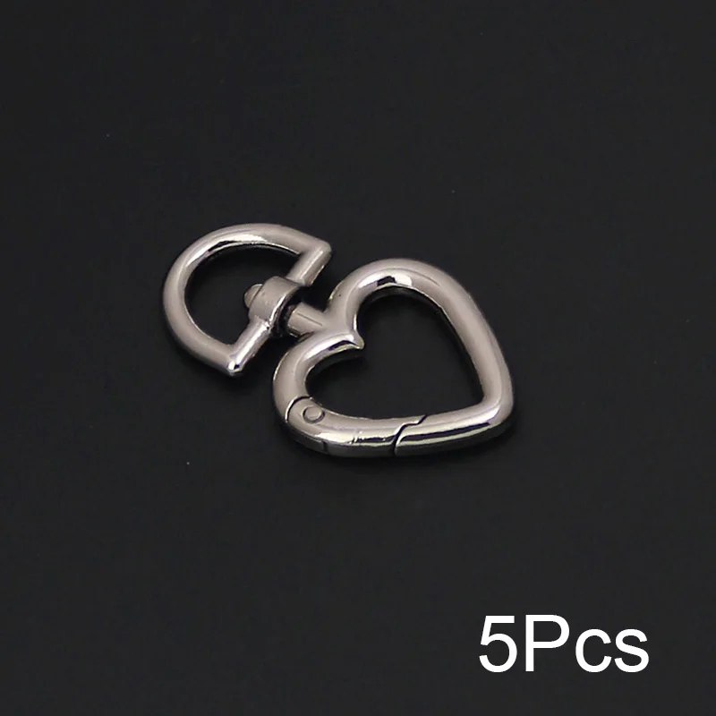 5pcs Heart Shape Spring Gate O Ring Openable Leather Handbag Belt Strap Metal Detachable Trigger Buckle Key Ring DIY Accessories