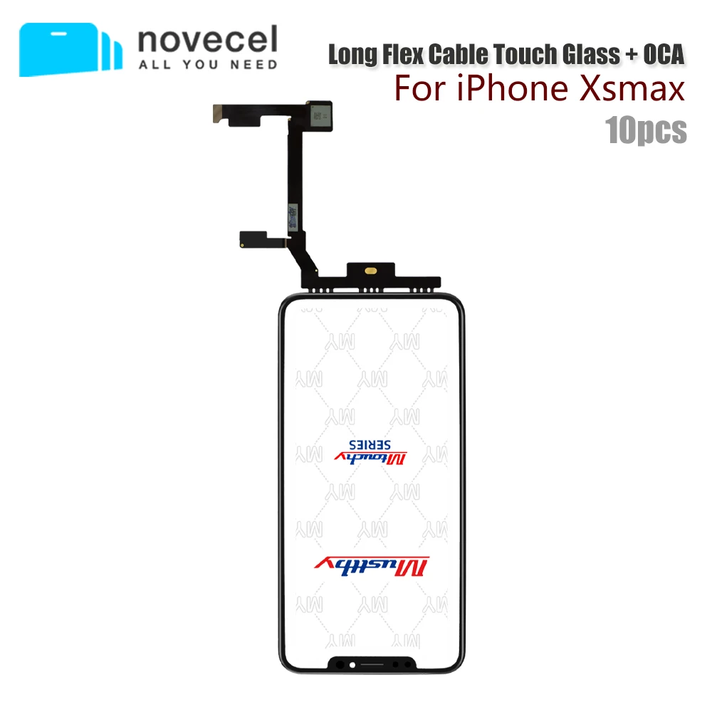 

NOVECEL 10pcs Long Flex Cable Glass With Touch Digitizer With OCA Glue Film for iPhone Xs Max Xsmax TP Replacement Repair