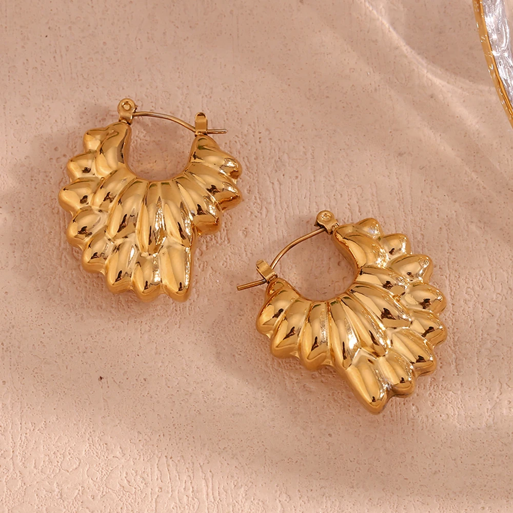 Женские серьги-кольца из нержавеющей стали с лепестками