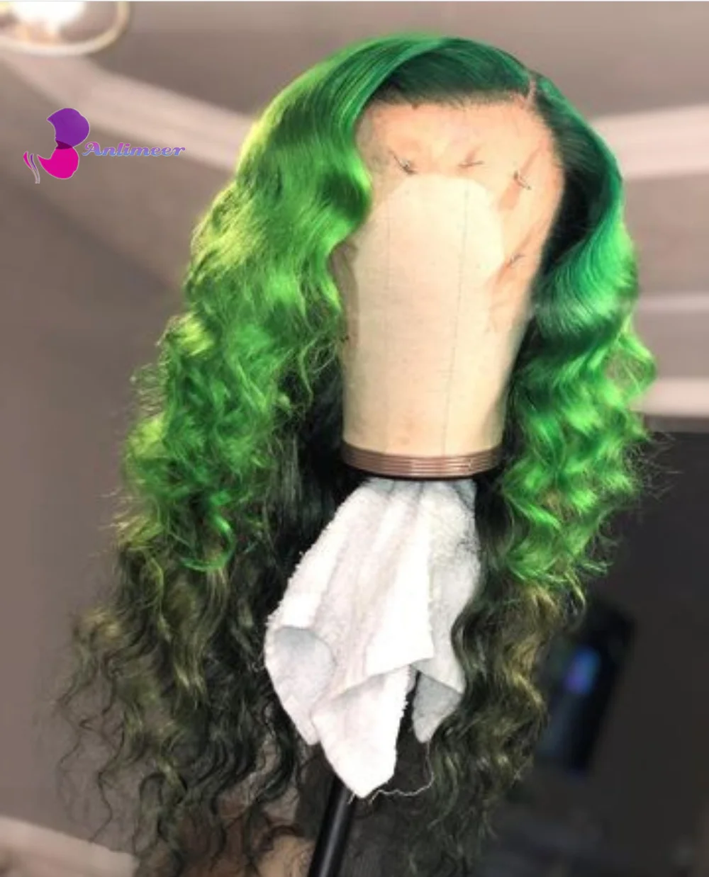Зеленые парики Омбре для женщин плотность 150% вьющиеся из человеческих волос