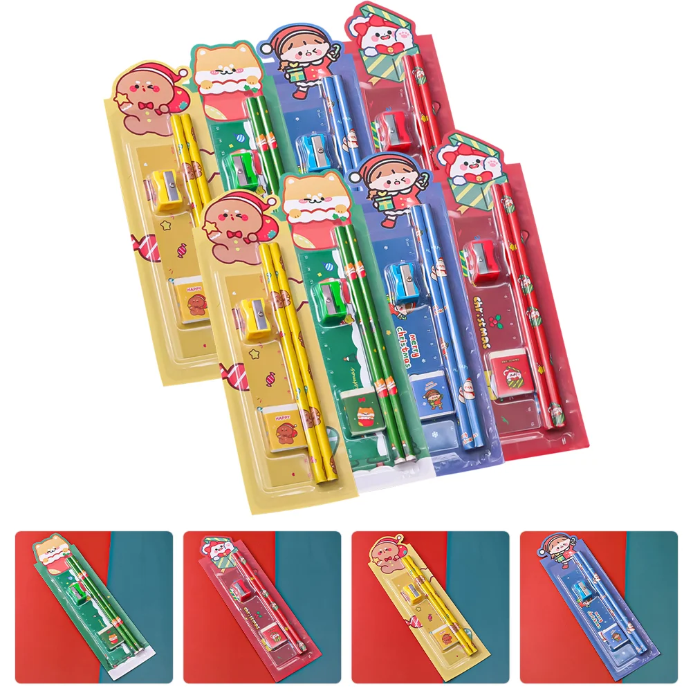 

8 комплектов детских рождественских элементов, студенческие Письменные Карандаши, портативные карандаши (случайный стиль), ручки, канцелярские принадлежности