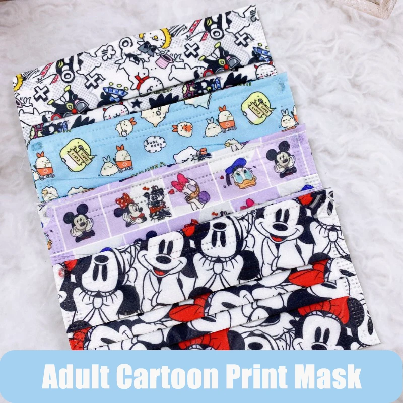 

Disney 50/100/200pcs Adult Face Mouth Mask Disposable Mickey Mouse Cute Print Mascarilla Four Layer Protection Dustproof Masque