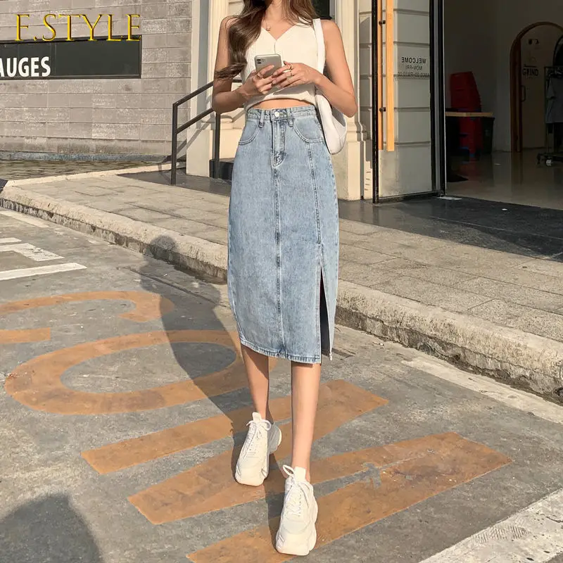 F GIRLS Women's Denim Skirt Wrap Sexy Midi Long Hip Summer Slit Korean High-waisted Mini Skirts Fashion 2022 Tight Vintage New