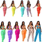 Женский костюм из двух предметов с принтом, топ с V-образным вырезом и оборками