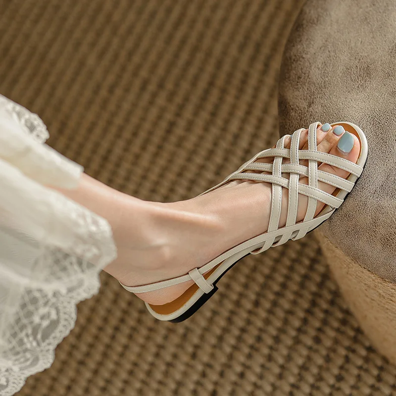 

Сандалии женские кожаные с открытым носком, босоножки в римском стиле, повседневная обувь с мягкой подошвой, с открытым носком, обувь в стиле ретро, лето