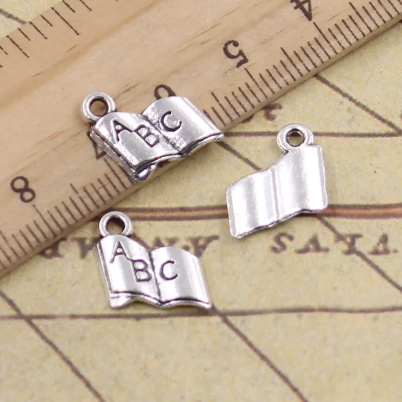 

50pcs Charms Opened Book Abc 11x11mm Tibetan Silver Color Pendants Antique Jewelry Making DIY Handmade Craft