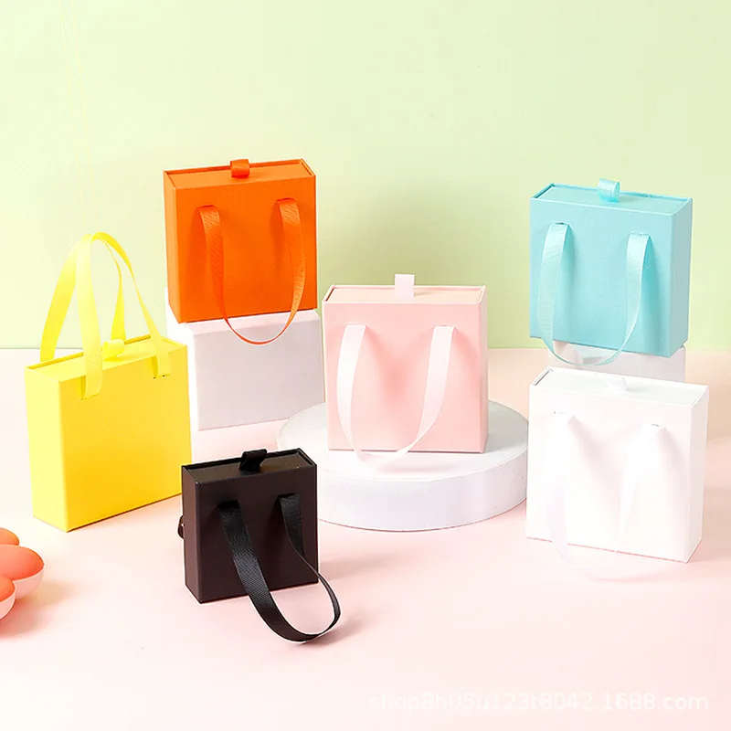 

10Pcs Drawer Jewelry Packaging Boxes With Handle For Earrings Ring Necklace Bracelet Colorful Gift Suitcase Storage Box