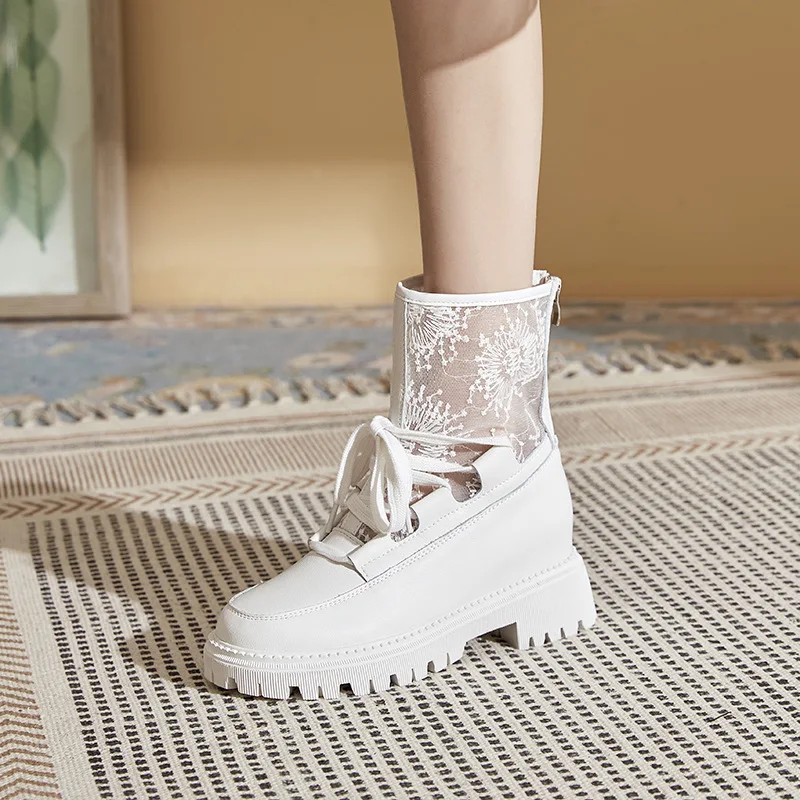 2023 Summer Women's Lace Mesh Casual Shoes Elevated Thick Sole Boots Autumn Fashion Dress Ankle Boots for Women Platform Shoes