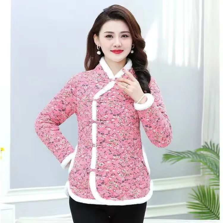 Ladies Big Floral Jacket Warm Camel Wool Mother Short Cotton Jacket Fashion Thickened Retro Skirt Net Red Little Floral Jacket