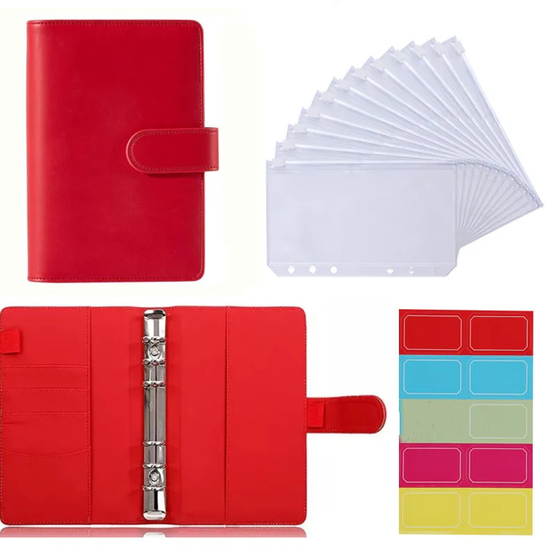 

A5 A6 PU Leather Notebook Binder Budget Planner Organizer 6 Ring Binder 12 Binder Pockets and 1 Sheet Budget Sheets Lable