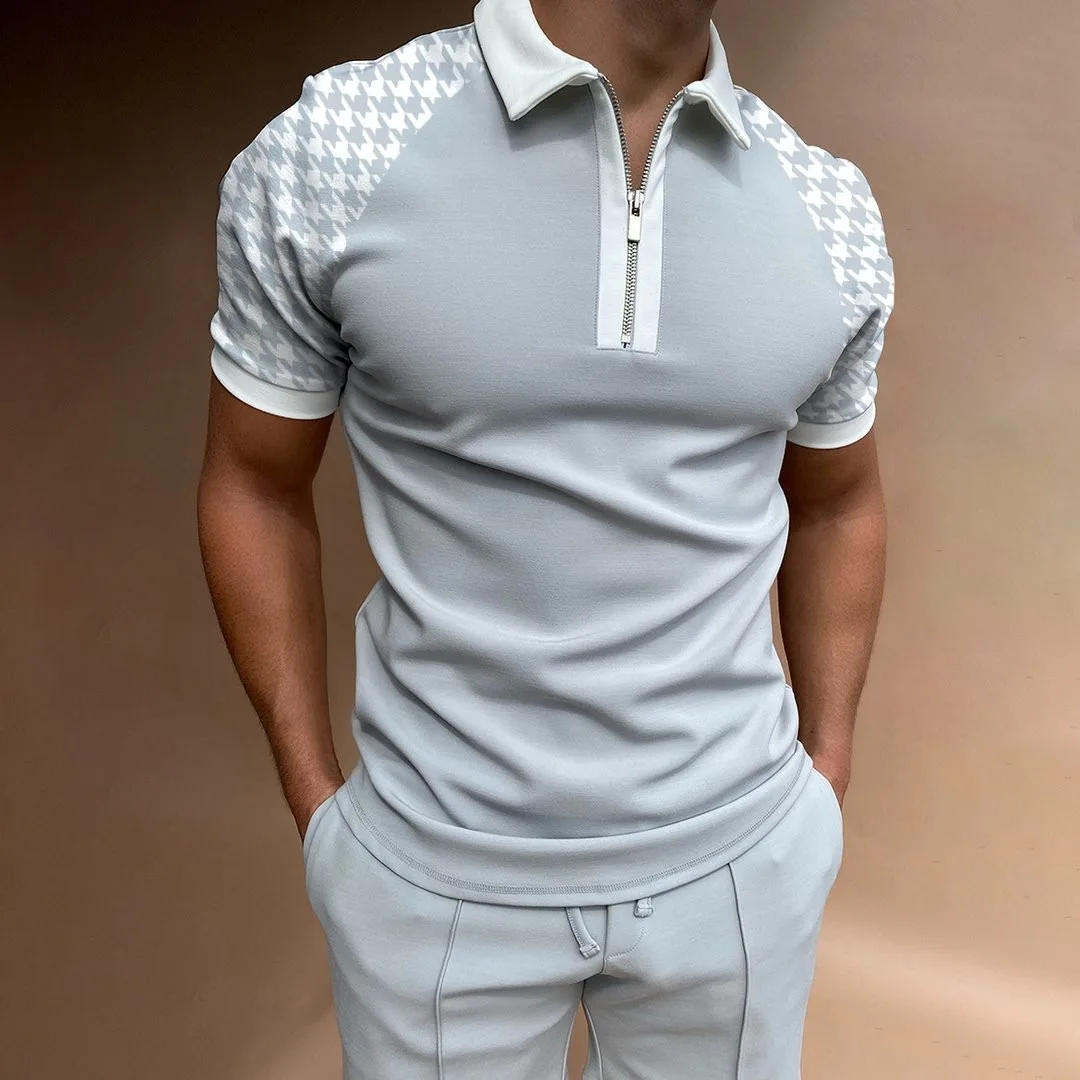 New Summer Men Polo Shirt Casual Fashion Short Sleeve Lapel T-Shirt Men Clothing Turn-Down Collar Zipper High Quality 2022