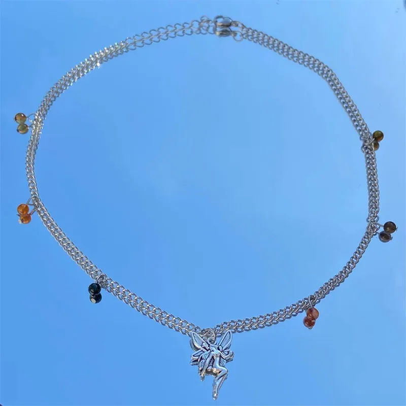 

Fairy bead necklace colours vary fairycore nature fairy grunge faux crystal