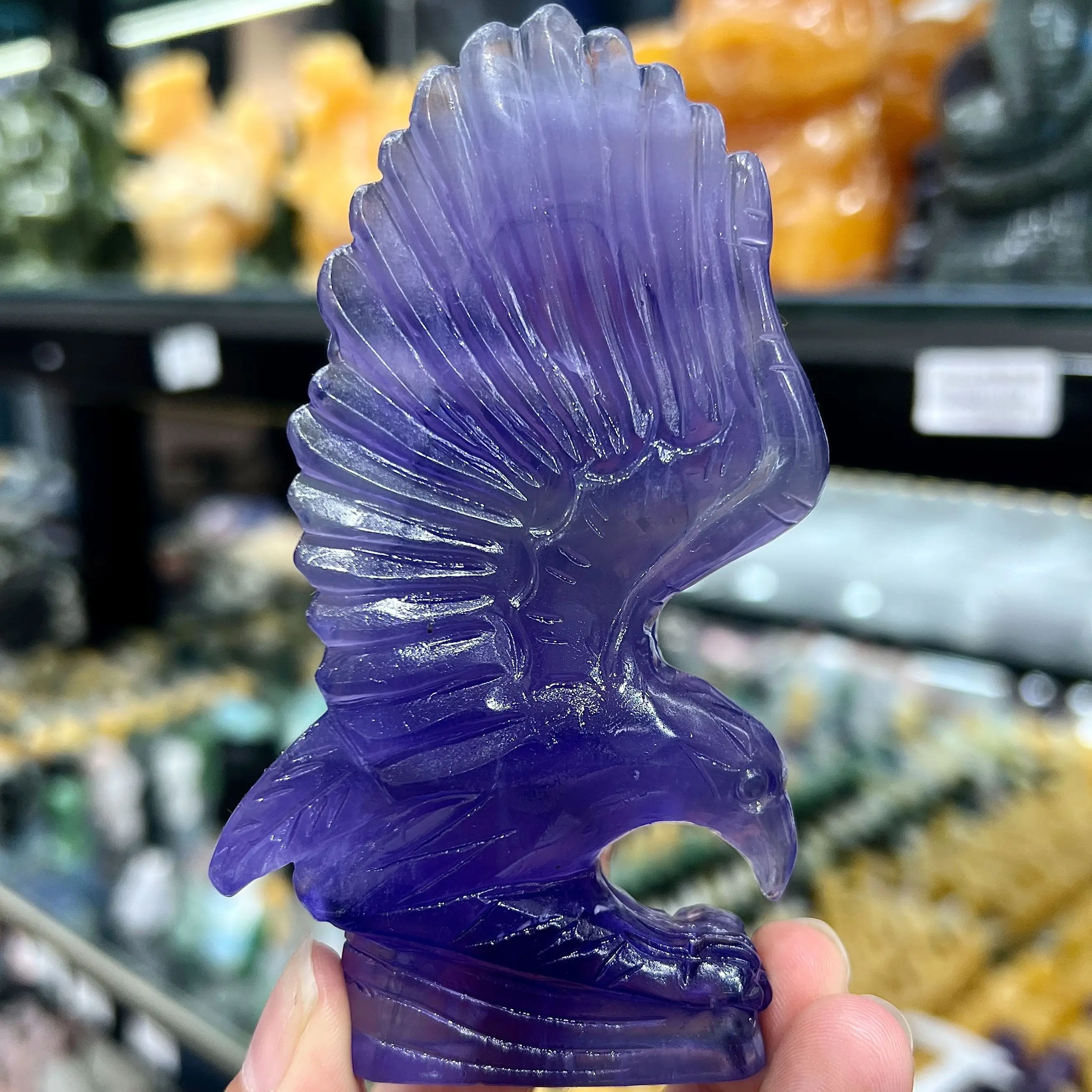

Natrual Crystal Purple Fluorite Eagle Carving Reiki Healing Stones Gemstones For Home Decoration