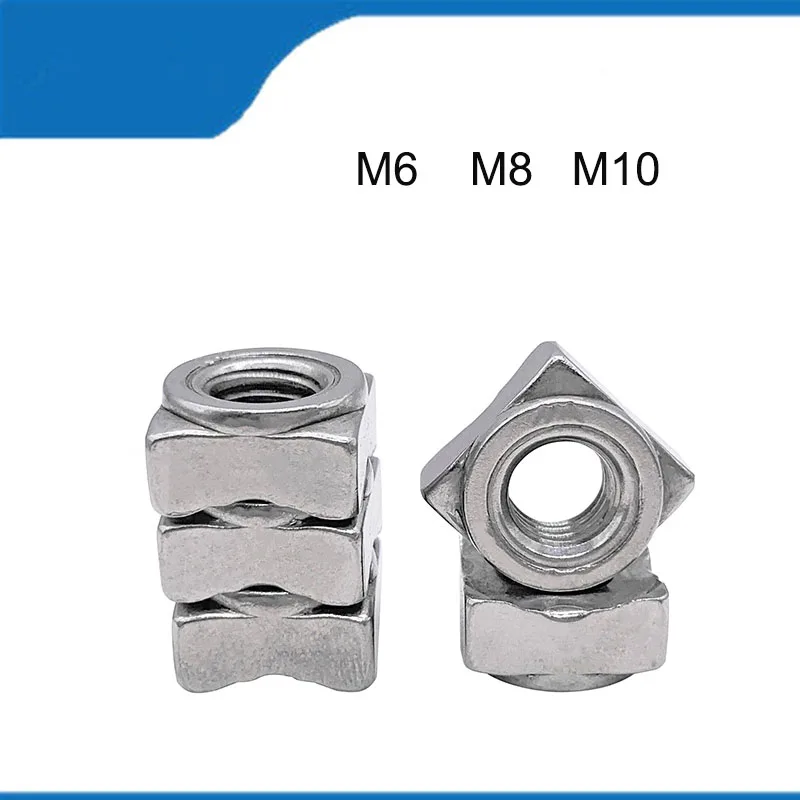 

Высококачественная гайка M6 M8 M10 20 шт. 304 из нержавеющей стали, квадратная сварочная гайка типа A, четыре угловых винта для точечной сварки