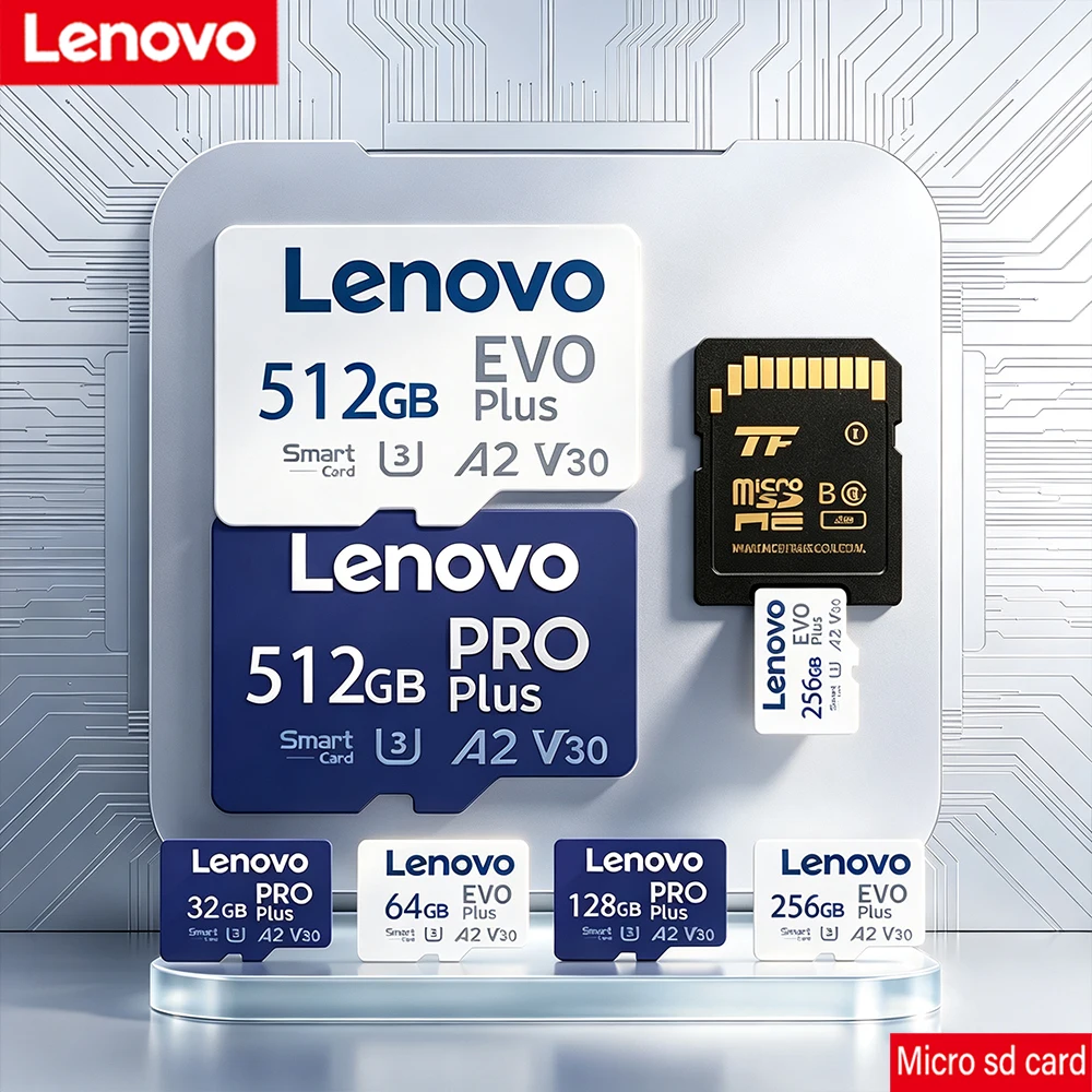 Фото Карта памяти Lenovo Pro Plus TF 512 ГБ, EVO PLUS SD 256 ГБ, 128 ГБ, 64 ГБ, 32 ГБ, A2 U3, 4K, флеш-карта для телефона, камеры, дрона №1