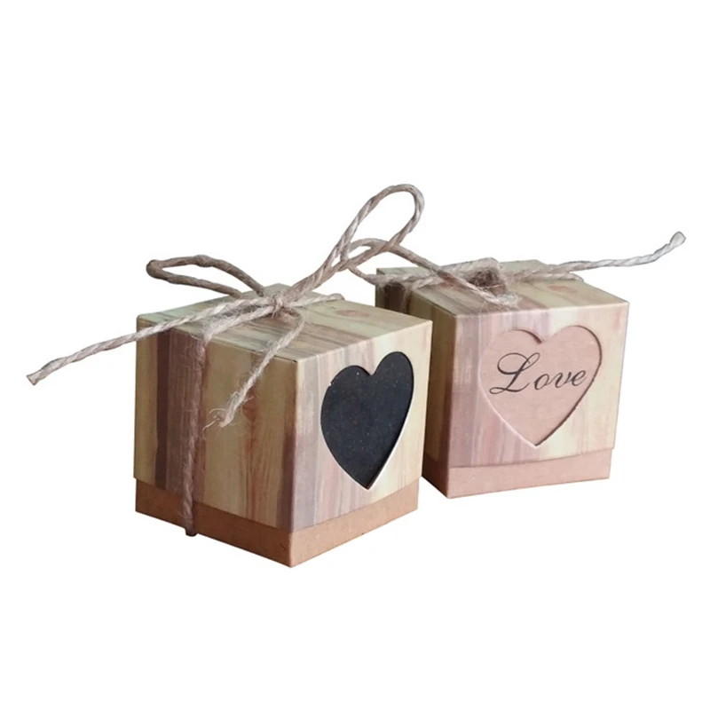 

100 Packs Gift Box DIY Kraft Paper Love Candy Box Wood Grain Heart-Shaped Hollow Candy Box-FS-PHFU