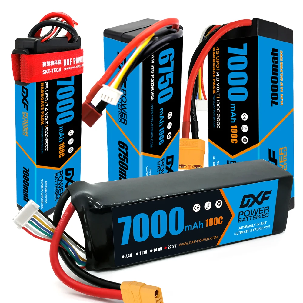DXF Lipo 2S 3S 4S 6S Battery 7.4V 11.1V 14.8V 22.2V 7000mah 6750 100C battery with XT90 For RC Car Truck Evader BX Truggy Buggy