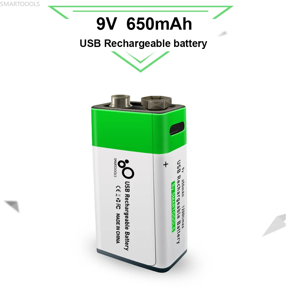 

YouTu 9V USB Rechargeable Battery - Lithium-Ion, 650mAh, Eco Friendly, 1200 Uses, Type-C Charging, 1.5h Rapid Recharge, Li-Ion