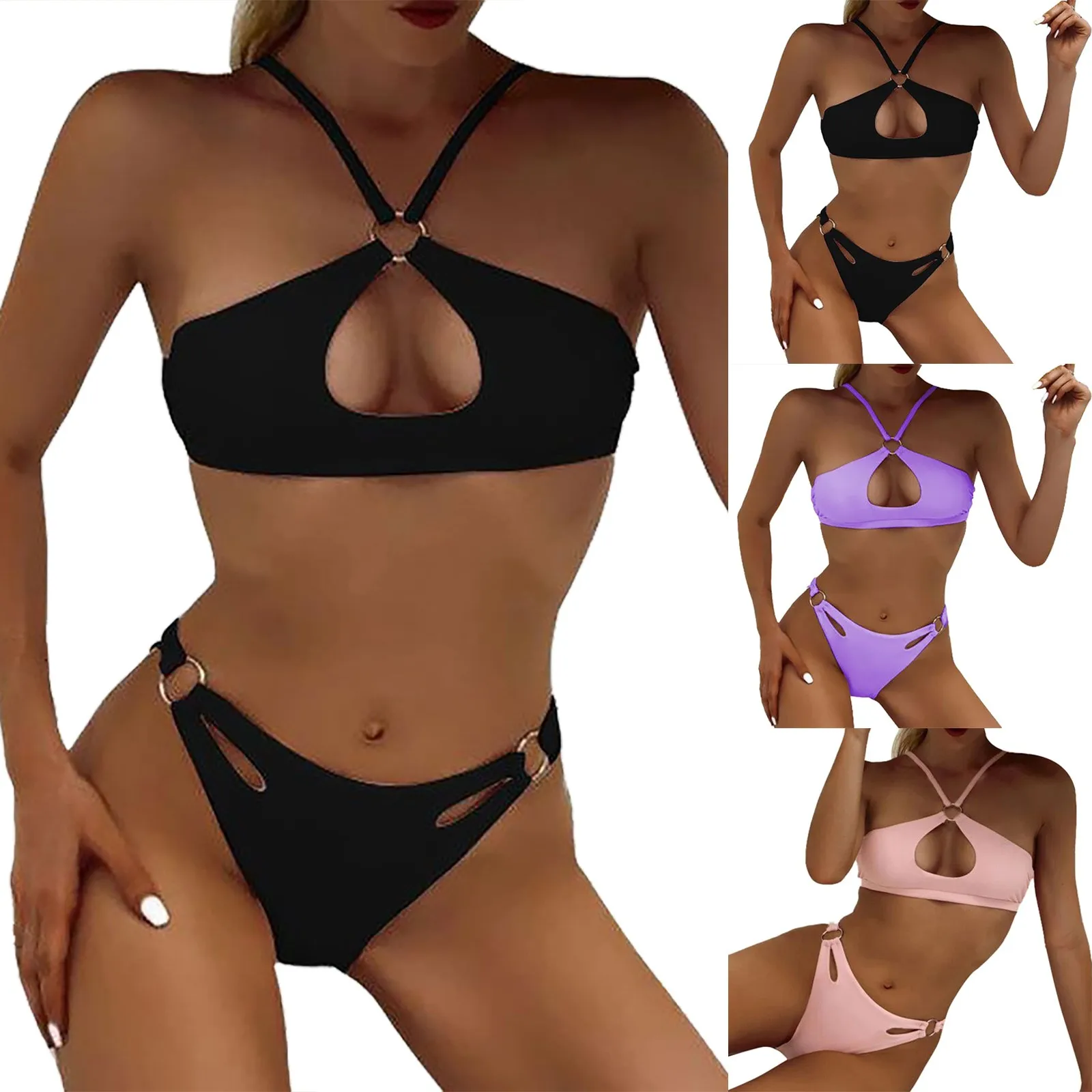 

Swimsuit Women Sling Sexy Pure Color High Waist Split Bikini Bikini Two Piece Swimsuit Swim Top