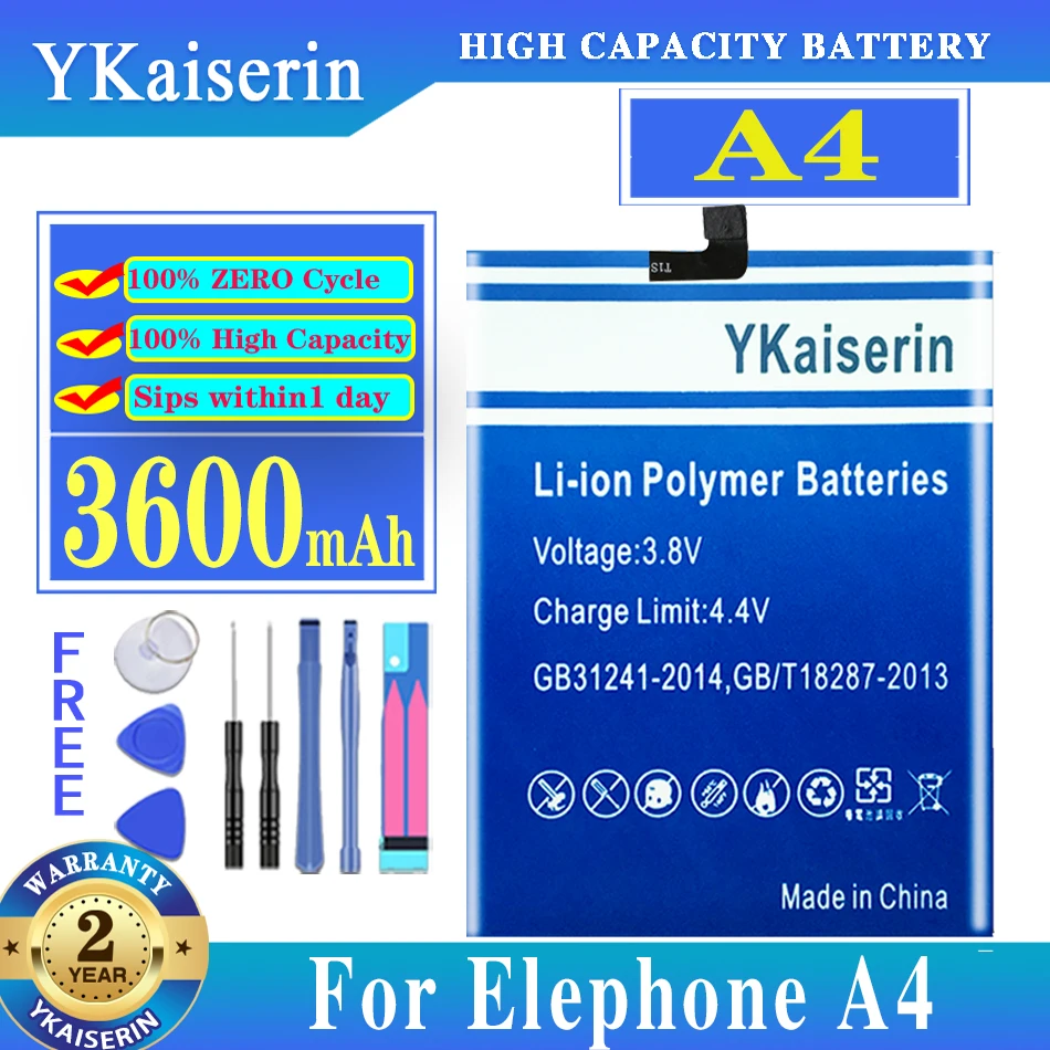 

Новый аккумулятор ykaisсеребрин высокой емкости A4 3600 мАч для аккумулятора Elephone A 4 + Бесплатные инструменты