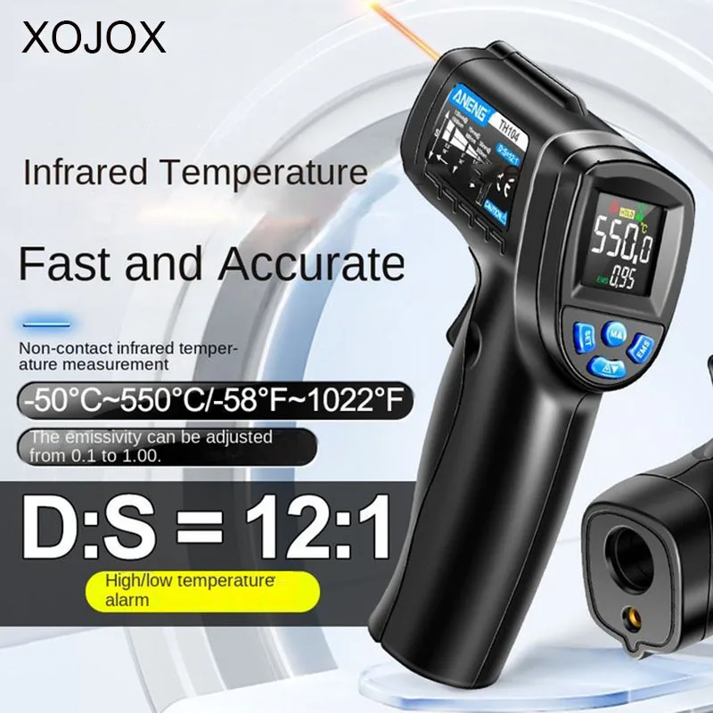 

XOJOX Digital Infrared Thermometer-50℃~550℃/ -58°F~1022°F Pyrometer Meter LCD Display Non-Contact Laser IR Temperature Gun