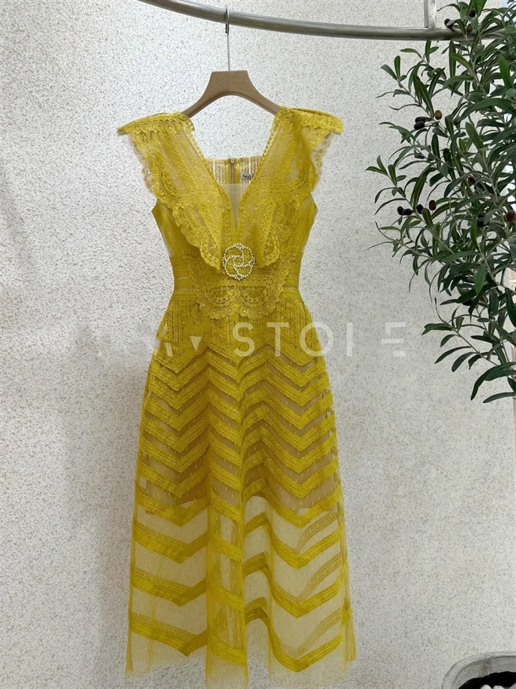 Женский Винтажный кружевной сарафан без рукавов однотонное платье абрикосового