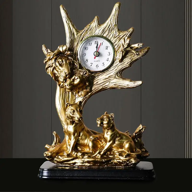 Universal Accurate Resin Statue With Metal Pointer Desk Clock Figurine For Home Ornament Novelty Clock