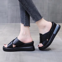 summer wedge shoes for women sandals solid color open toe high heels casual ladies buckle strap fashion office female sandalias
