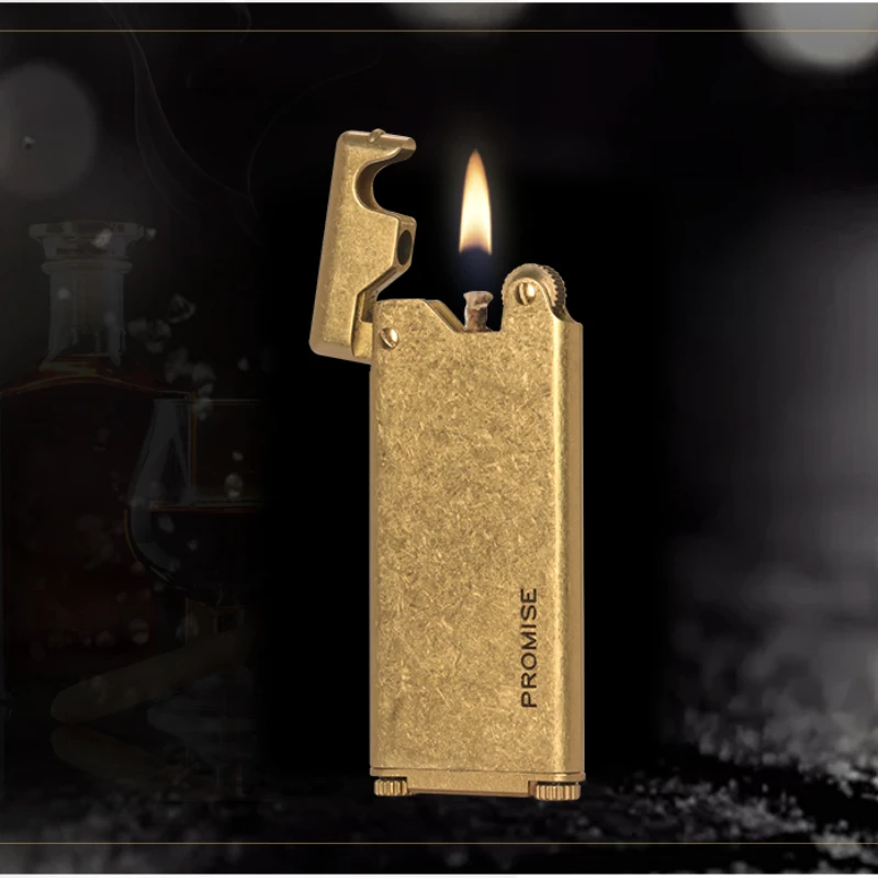 

Pure Copper Ultra-thin Portable Kerosene Lighter Grinding Wheel Old-fashioned Retro Men's Father Gift Lighter