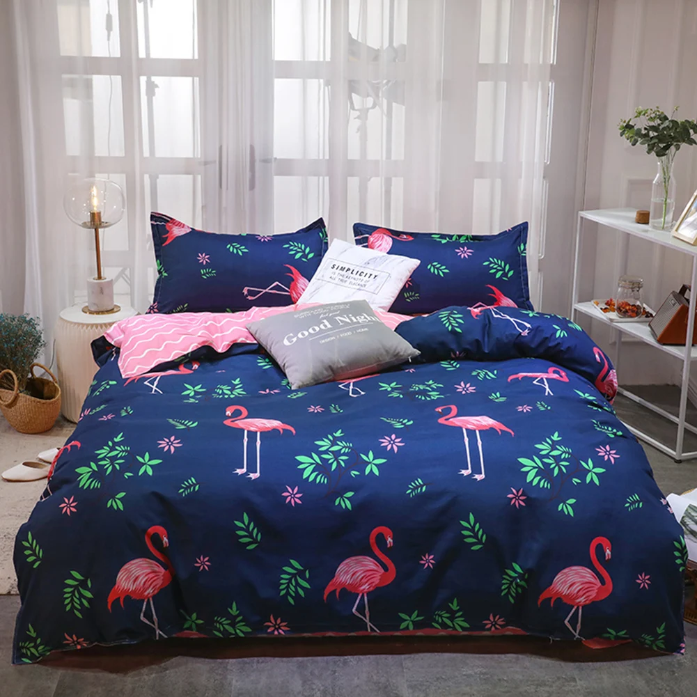 

3PCS Flamingos Printed Duvet Cover Luxury Bed Set Soft Comforter Cover with Zipper Closure Blue Quilt Cover & Pillowcases