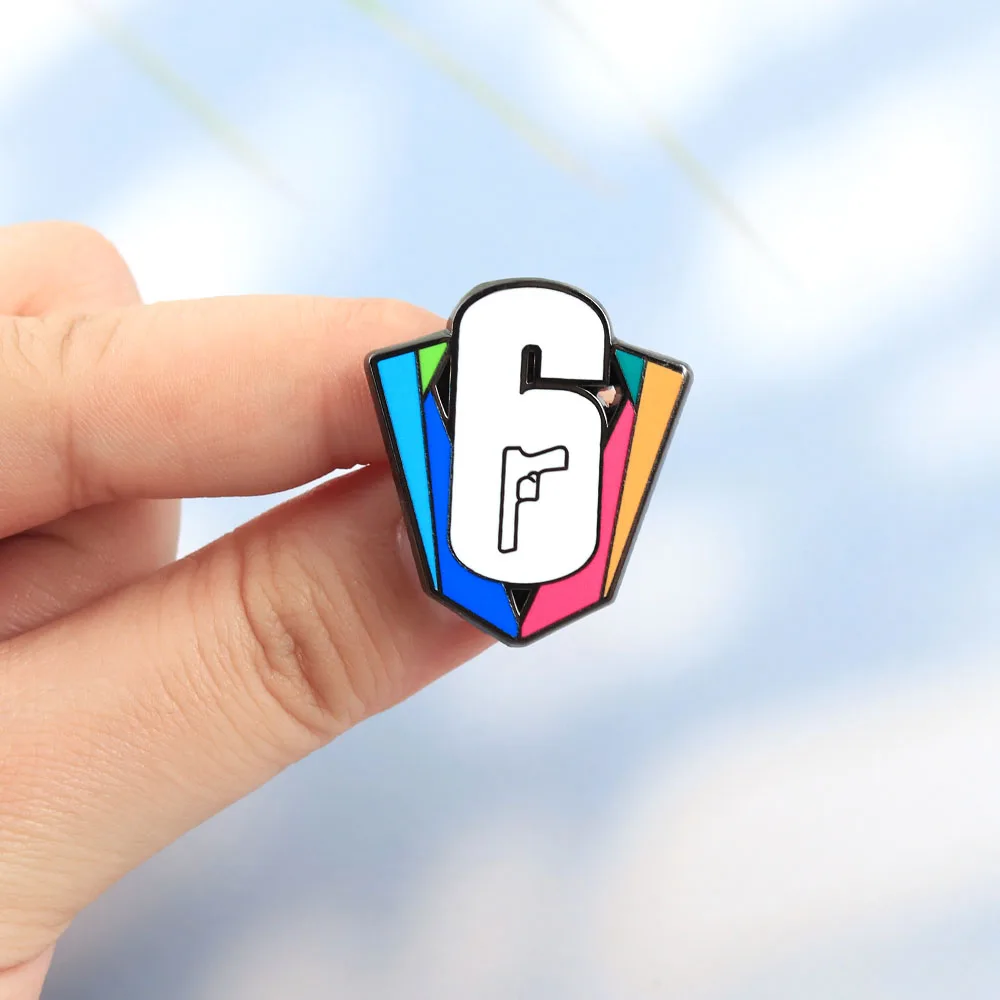Фото Эмалевые значки Rainbow Six Siege, броши с логотипом Six Invitational, значок с логотипом номера 6, тактический значок для рюкзака, подарок для фанатов игры №3
