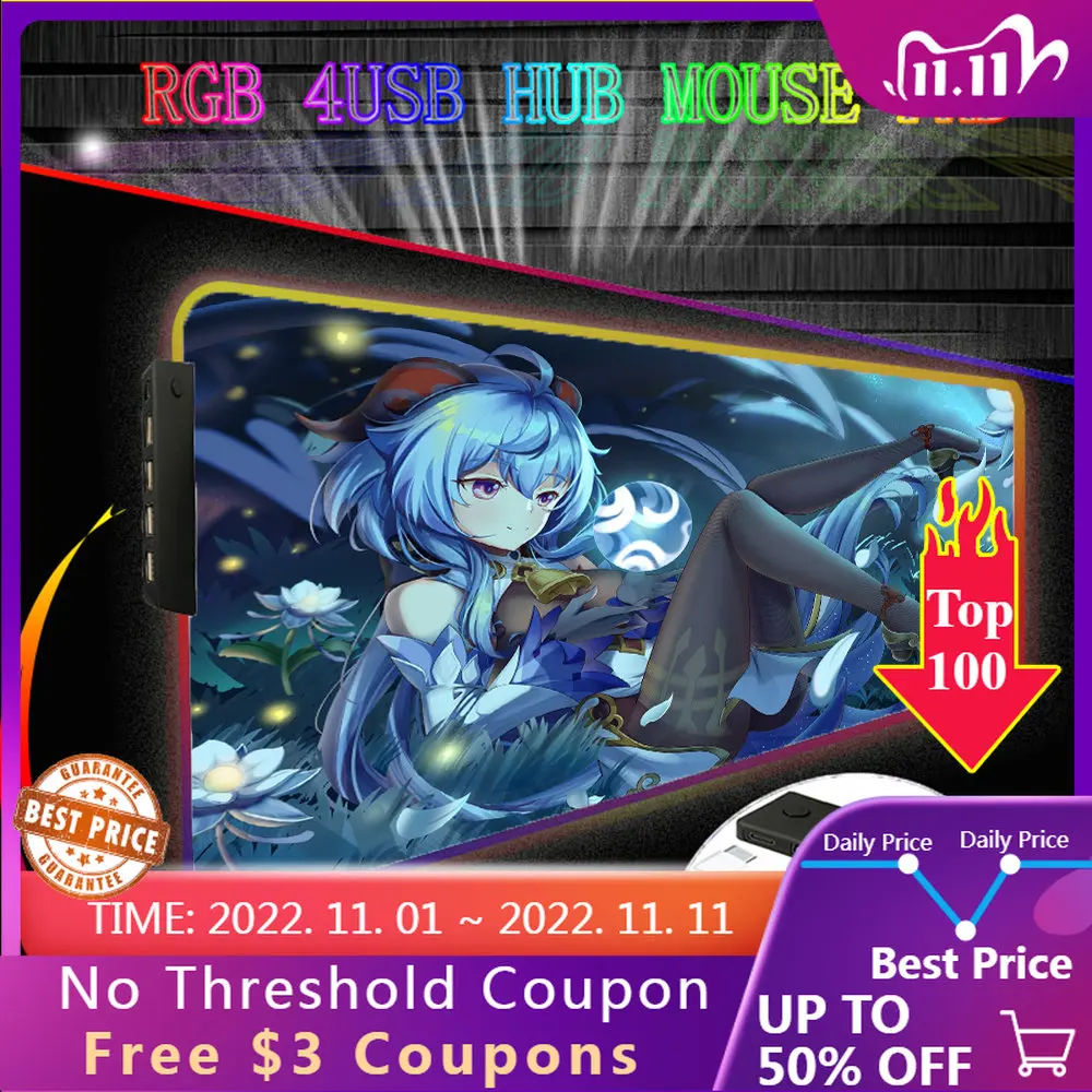 

C Hub for Yuanshen Macbook Pro Usb Bru Usb C Type Hub Mouse Pad RGB Gamer Mouse Pad Extension Large Mouse Pad LED Backlight Csgo