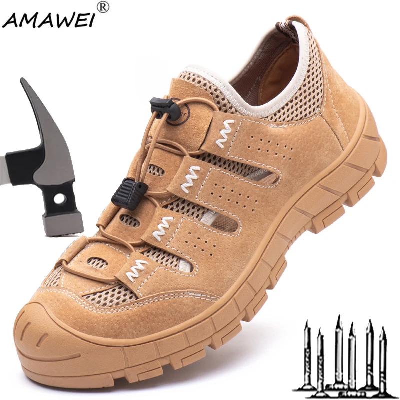 

AMAWEI Breathable Industrial Men Shoes Work Sneakers Steel Toe Safety Boots Women Non-slip Indestructible Shoe Puncture-Proof