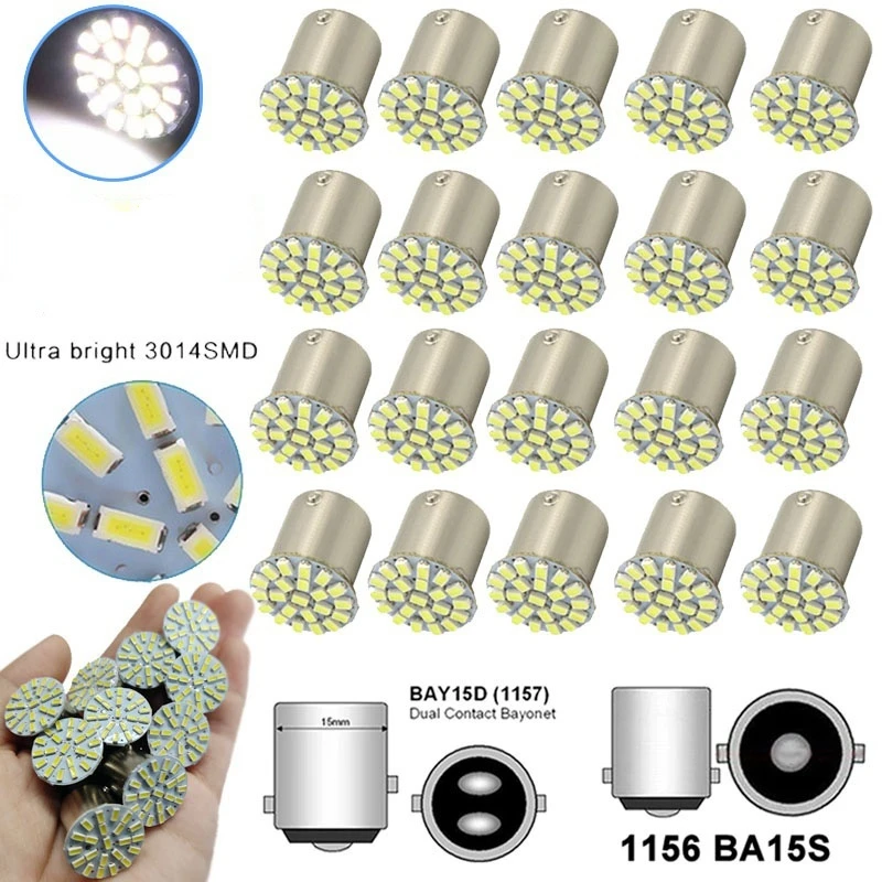 

10PCS Car LED Turn Signal Bulb 1156 1157 Automatic Tail Brake Parking Reversing Super Bright Motorcycle Light Auto Parts