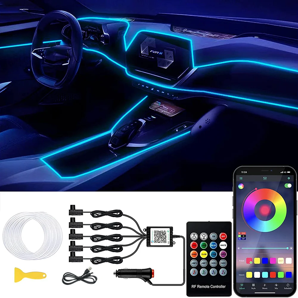 

Neon Auto LED Decorative Lamp 5IN1 6IN1 LED Car Interior Ambient Light App Music Control RGB Fiber Optic EL Wire Strip Light