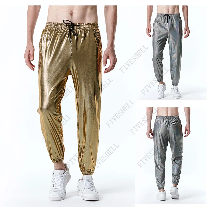 2023 Shiny Polka Dot Bronzing Jogging Pants Men Hip Hop Streetwear Casual Sweatpants Men 70s Disco Stage Singer Clothing
