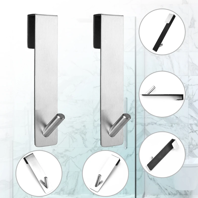 

M17D Nail-free Stainless Steel Hooks Towel Hooks Strong over Door Hooks Extended Shower Door Hooks for Bathroom Kitchen