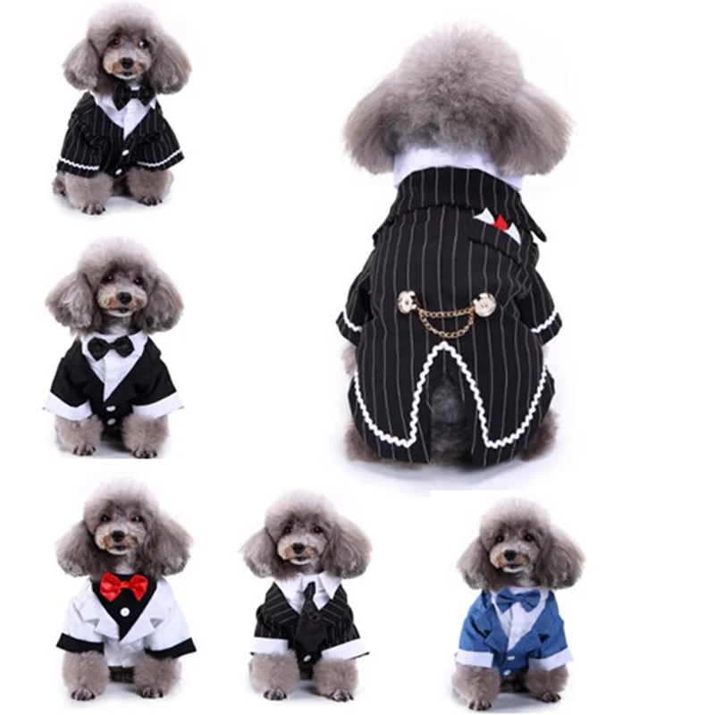 Gentleman Pet Dog Clothes Dog Pet Wedding Suit Cute Cachorro Mascotas Suit Striped Tuxedo Bow Tie French Bulldog Halloween Suit