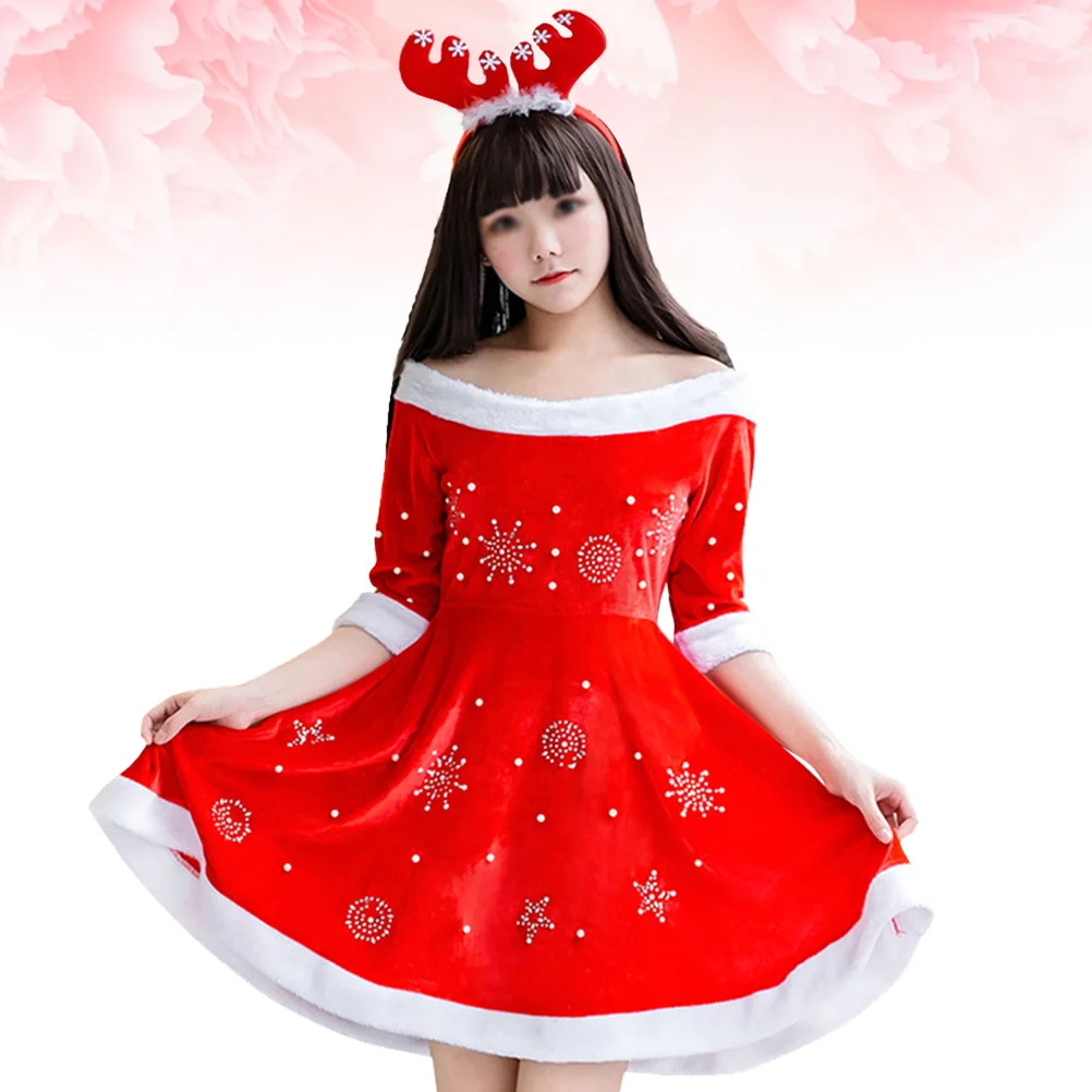 

1pc Christmas Costume Delicate Unique Dress Hat and Dress Performance Costume for Show Christmas Party