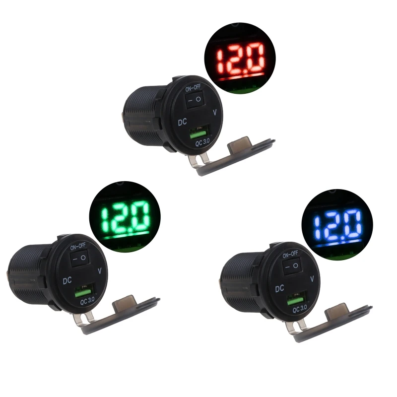 

12V USB Car Charger Socket 12V USB Outlet 18W QC 3.0 Port Digital Display