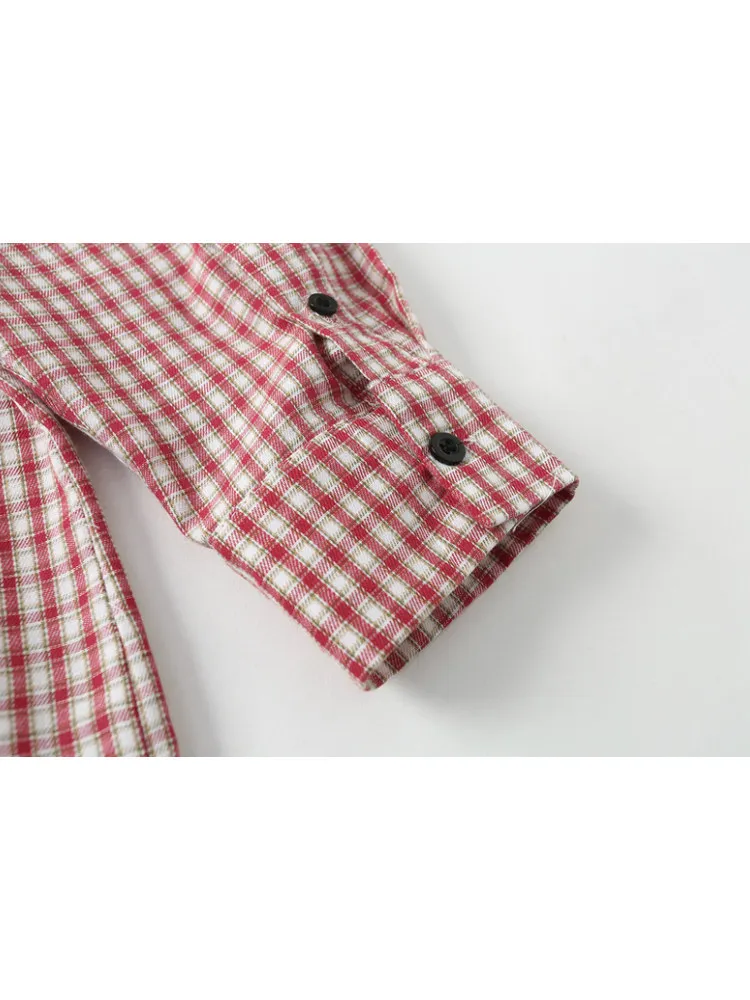 Женская Повседневная рубашка PUWD красная Свободная в клетку с квадратным вырезом