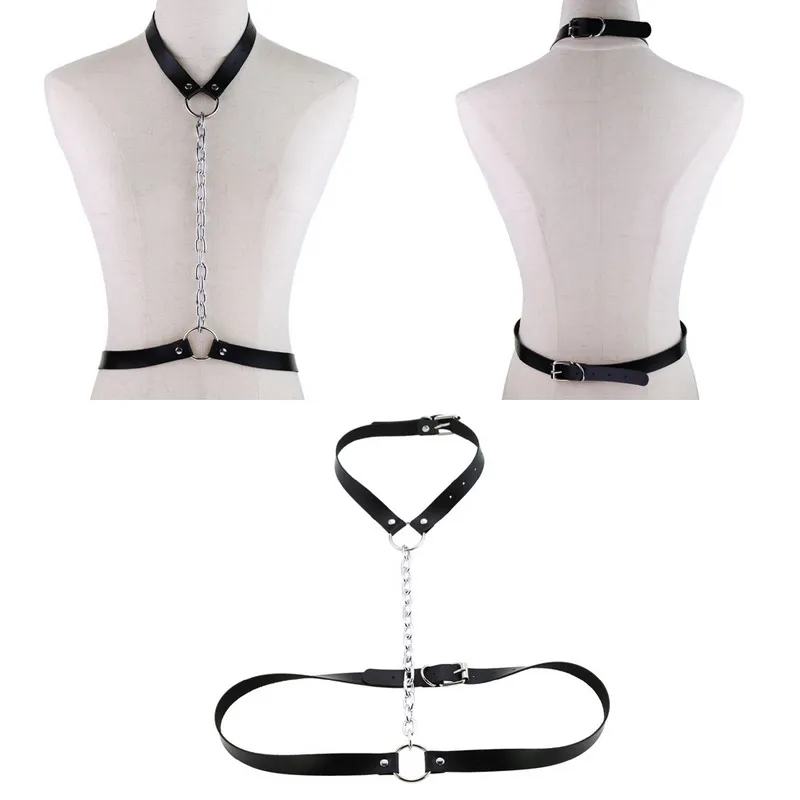 

PU leather ring chain strap body chain collar abdominal girdle performed on stage Chain belt