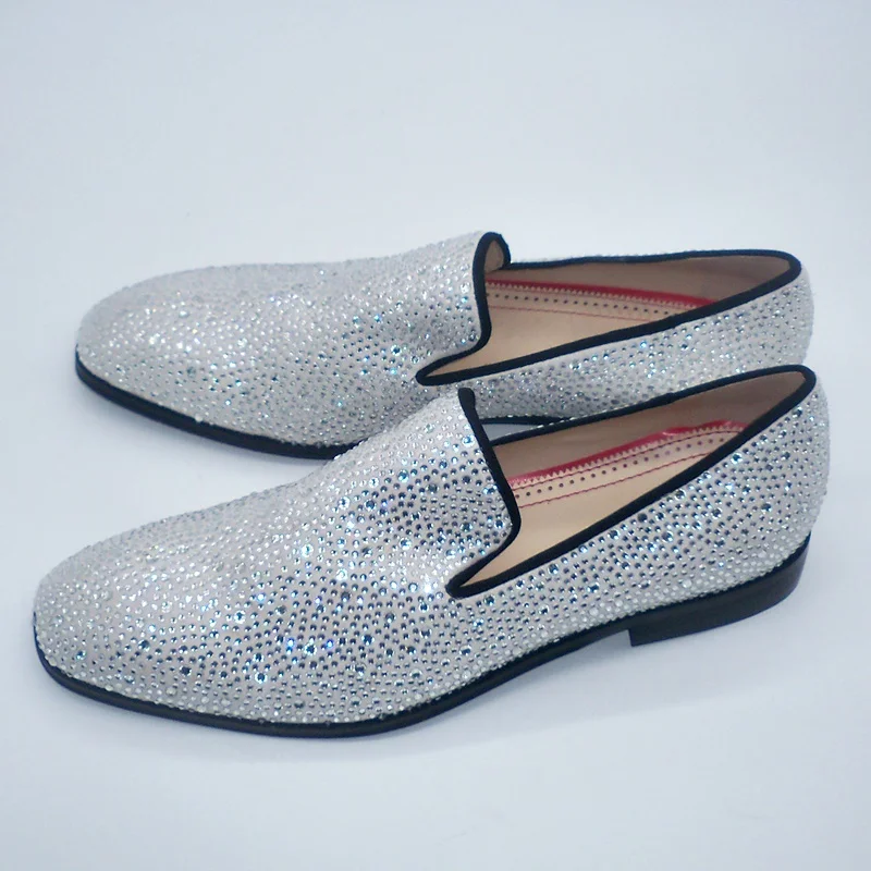 Серебряные лоферы со стразами для мужчин модные мужские замшевые туфли