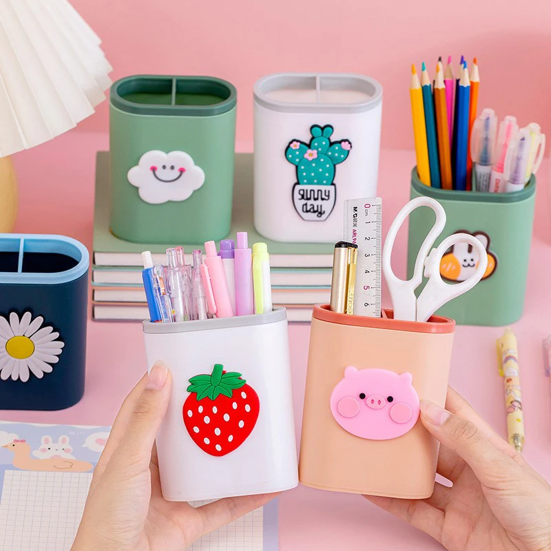 

Double Grid Pen Holder Desktop Pencil Storage Box School Office Stationery Pens Storage Brush Stand Storage Box