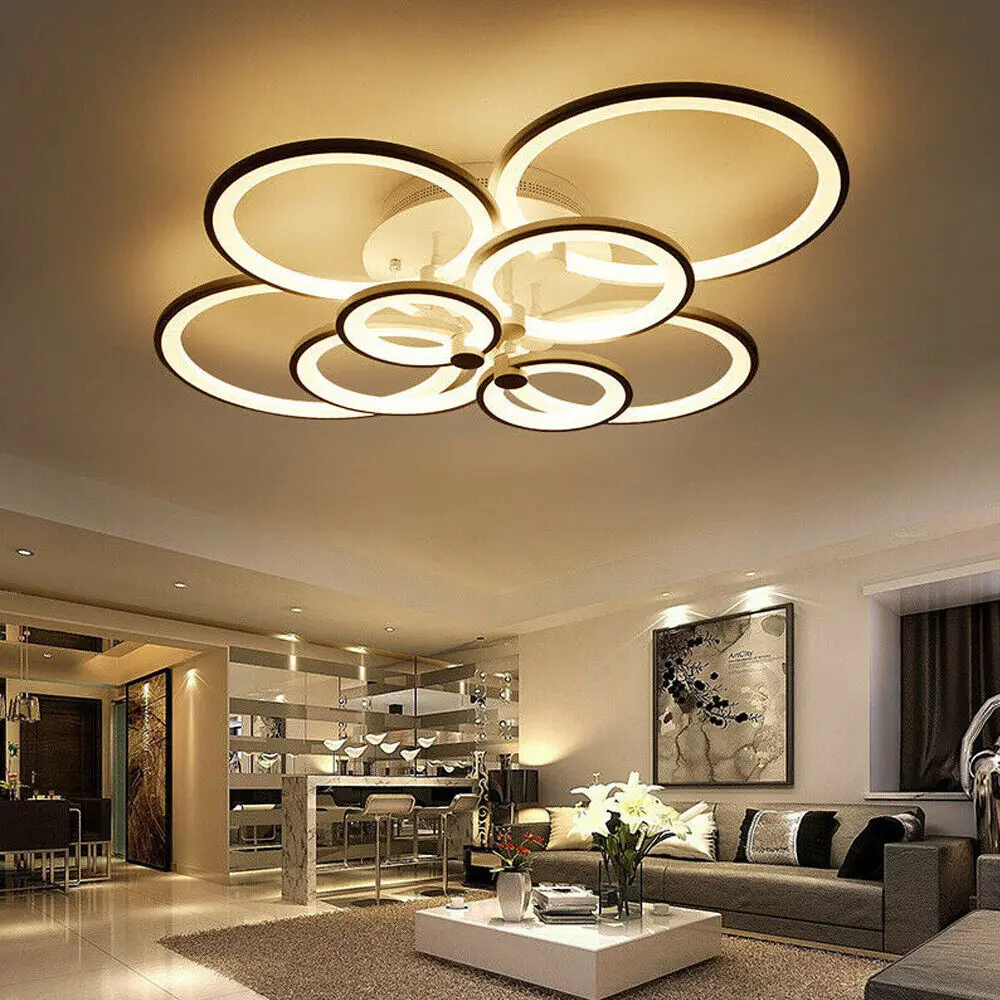 

Modern Living Room 8 Heads Chandelier Dimming LED Acrylic Ceiling Light Fixture Flush Mount Pendant Lamp Remote